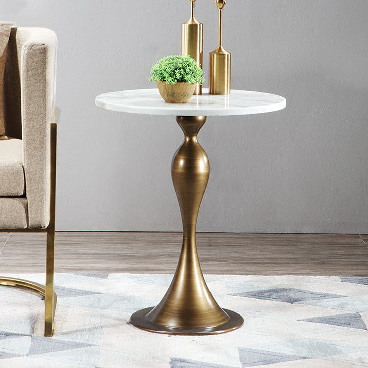 Contemporary Scandinavian Marble Metal Round End Table With 1-Tier For Living Room