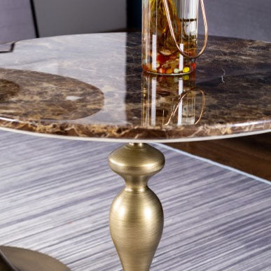Contemporary Scandinavian Marble Metal Round End Table With 1-Tier For Living Room