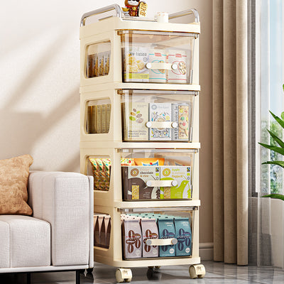Modern Minimalist PP Stainless Steel Curved Mobile Side Table With 3/4 Storages For Living Room