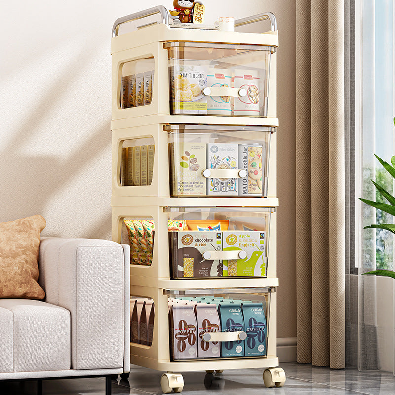 Modern Minimalist PP Stainless Steel Curved Mobile Side Table With 3/4 Storages For Living Room