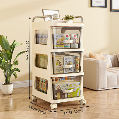 Modern Minimalist PP Stainless Steel Curved Mobile Side Table With 3/4 Storages For Living Room
