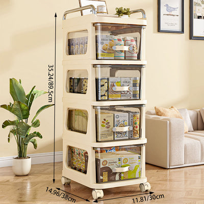 Modern Minimalist PP Stainless Steel Curved Mobile Side Table With 3/4 Storages For Living Room