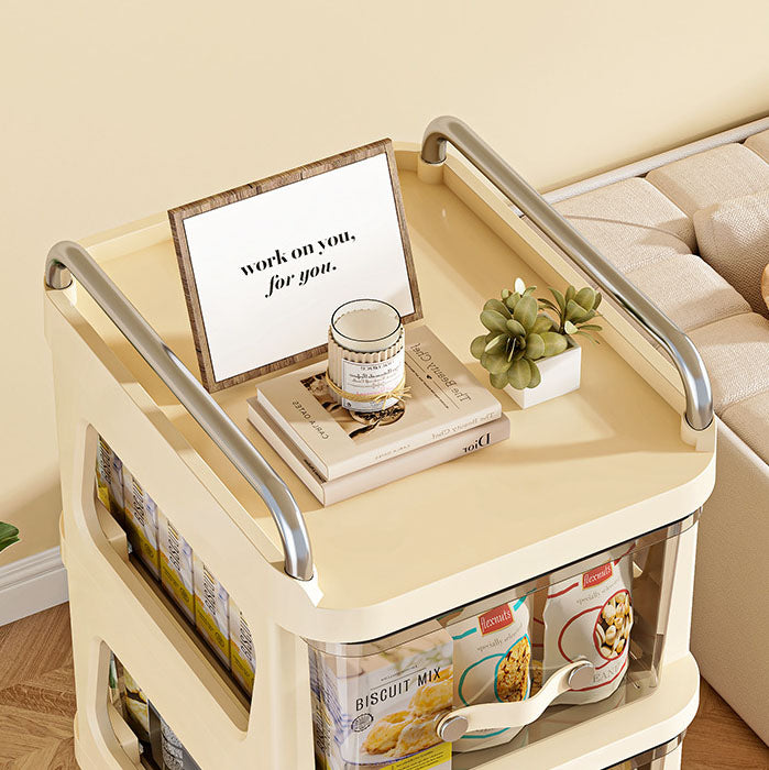 Modern Minimalist PP Stainless Steel Curved Mobile Side Table With 3/4 Storages For Living Room