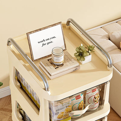Modern Minimalist PP Stainless Steel Curved Mobile Side Table With 3/4 Storages For Living Room