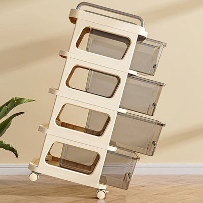 Modern Minimalist PP Stainless Steel Curved Mobile Side Table With 3/4 Storages For Living Room