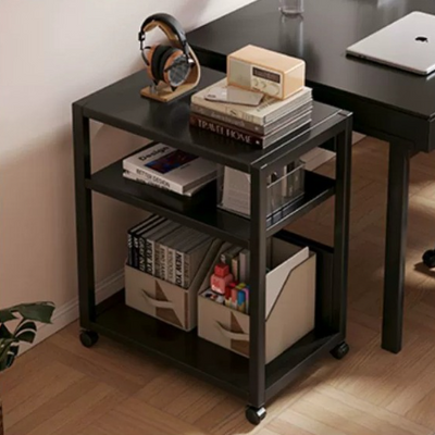 Modern Minimalist Wood Metal Rectangular Mobile Side Table With 3-Tier For Living Room