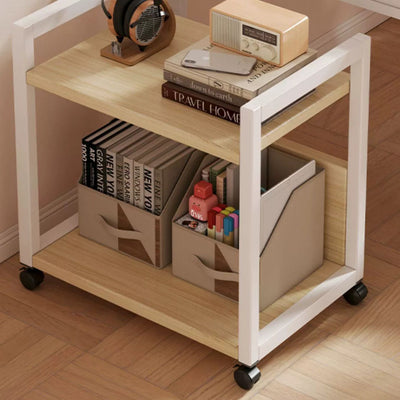Modern Minimalist Wood Metal Rectangular Mobile Side Table With 3-Tier For Living Room