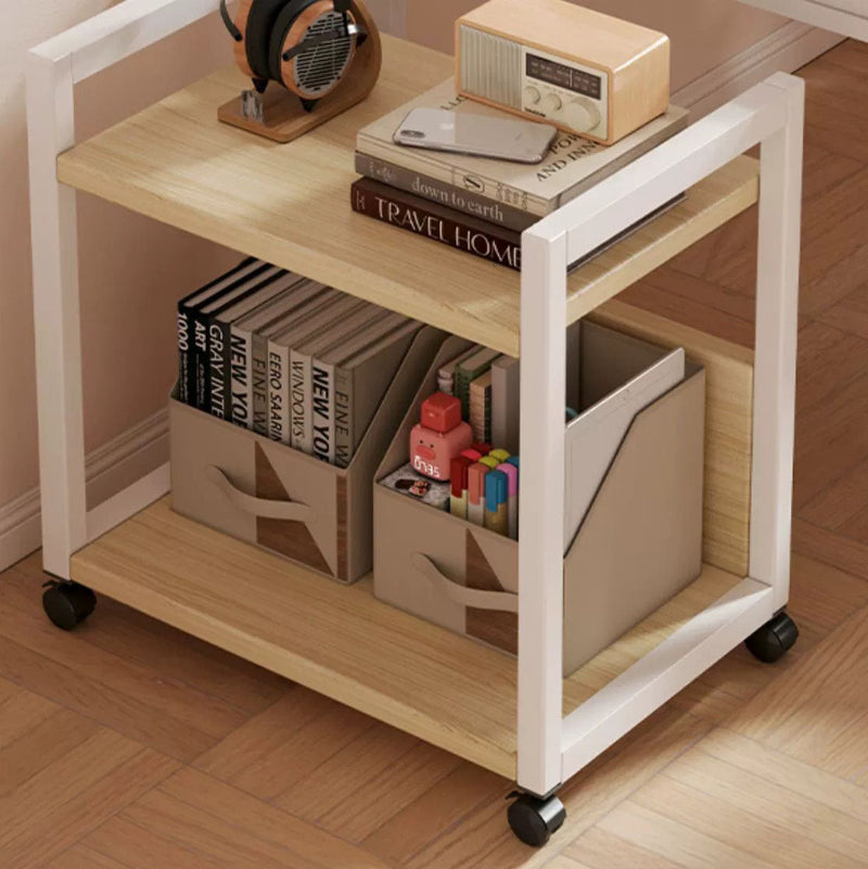 Modern Minimalist Wood Metal Rectangular Mobile Side Table With 3-Tier For Living Room