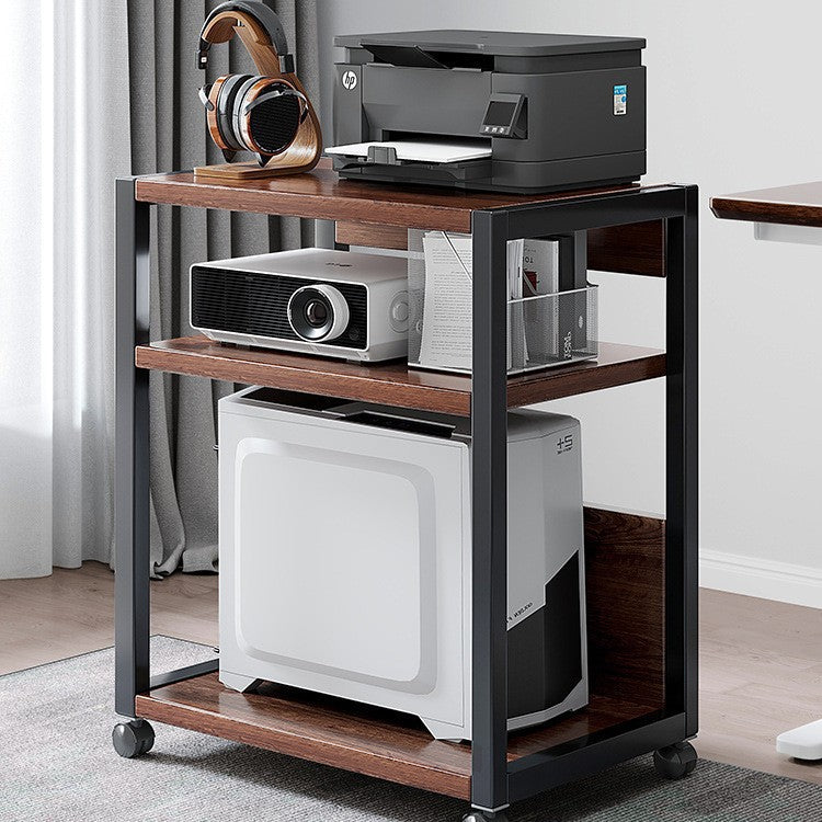Modern Minimalist Wood Metal Rectangular Mobile Side Table With 3-Tier For Living Room