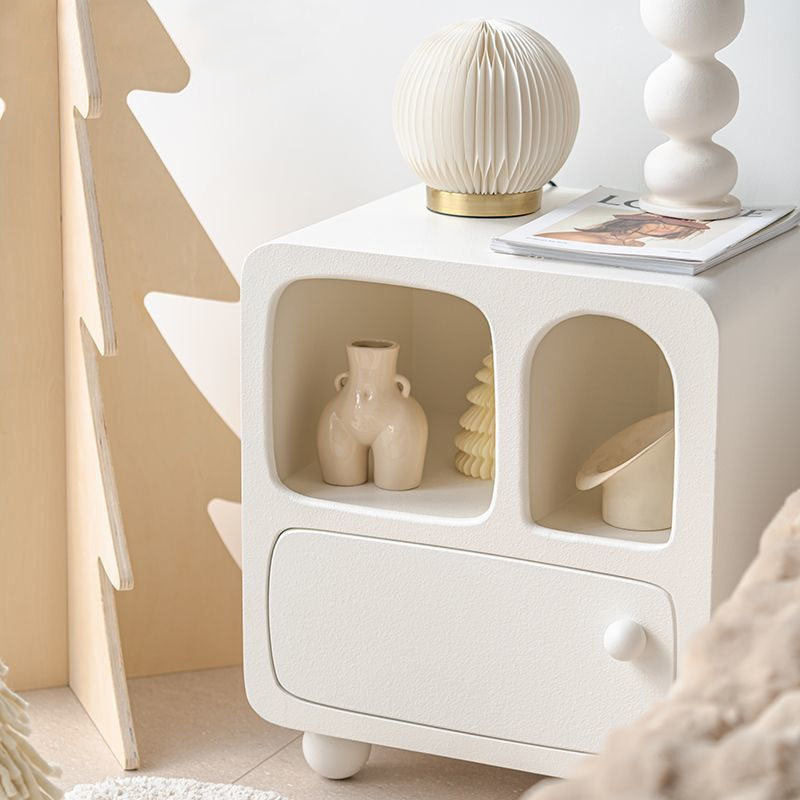 Modern Minimalist Engineered Wood Rounded Square Nightstand With 1-Drawer For Bedroom