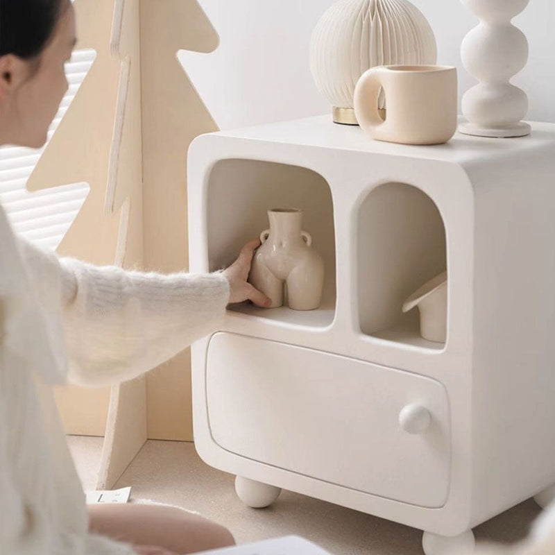 Modern Minimalist Engineered Wood Rounded Square Nightstand With 1-Drawer For Bedroom
