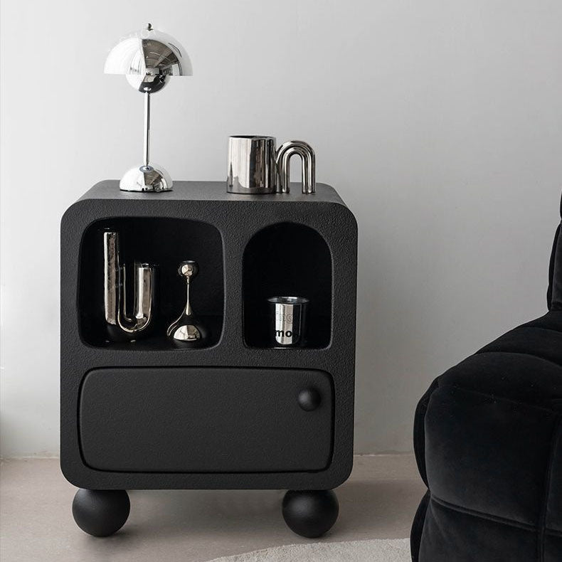 Modern Minimalist Engineered Wood Rounded Square Nightstand With 1-Drawer For Bedroom