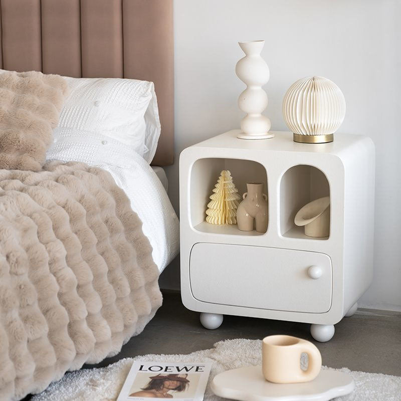 Modern Minimalist Engineered Wood Rounded Square Nightstand With 1-Drawer For Bedroom