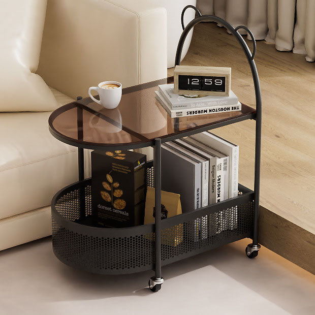 Mesa auxiliar de forma de arco de oso de metal de vidrio creativo contemporáneo de 2 niveles para sala de estar 