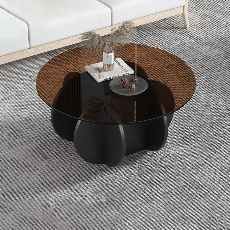 Contemporary Creative Tempered Glass Wood Round Curved Coffee Table 1-Tier For Living Room