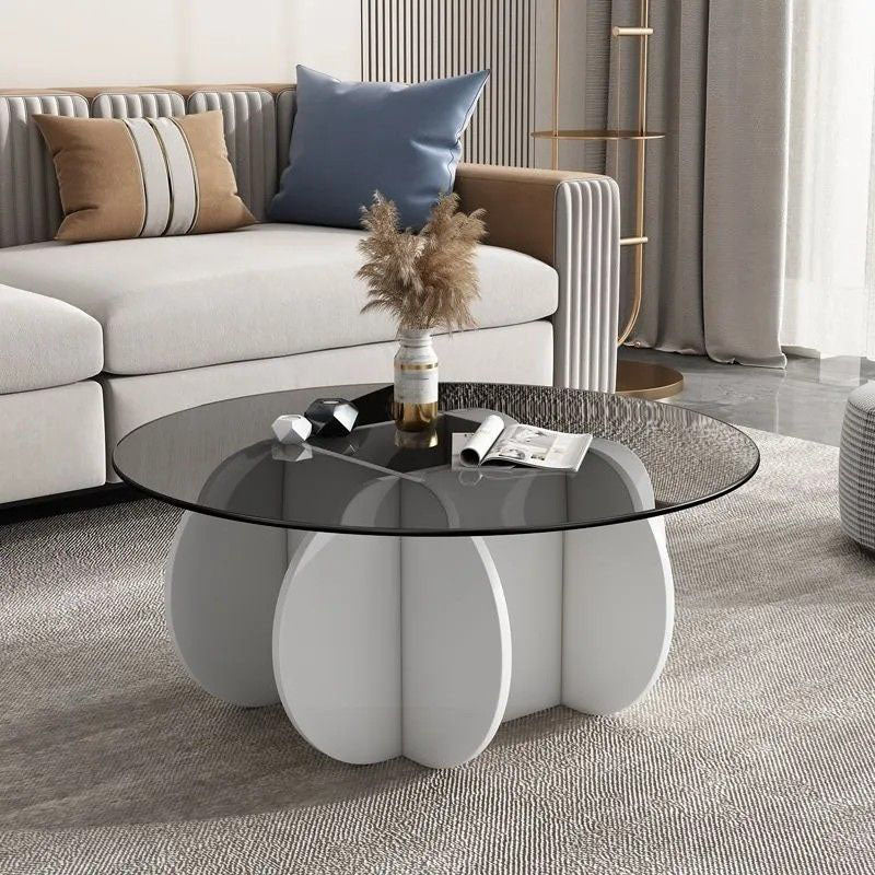Contemporary Creative Tempered Glass Wood Round Curved Coffee Table 1-Tier For Living Room