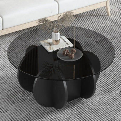 Contemporary Creative Tempered Glass Wood Round Curved Coffee Table 1-Tier For Living Room