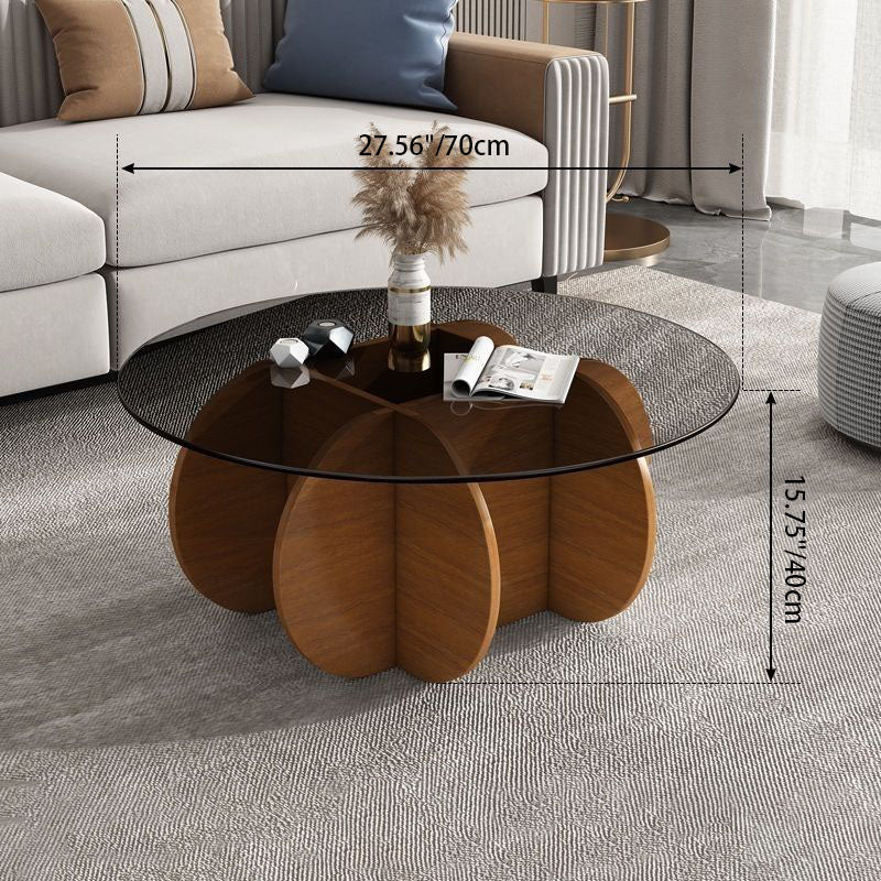 Contemporary Creative Tempered Glass Wood Round Curved Coffee Table 1-Tier For Living Room