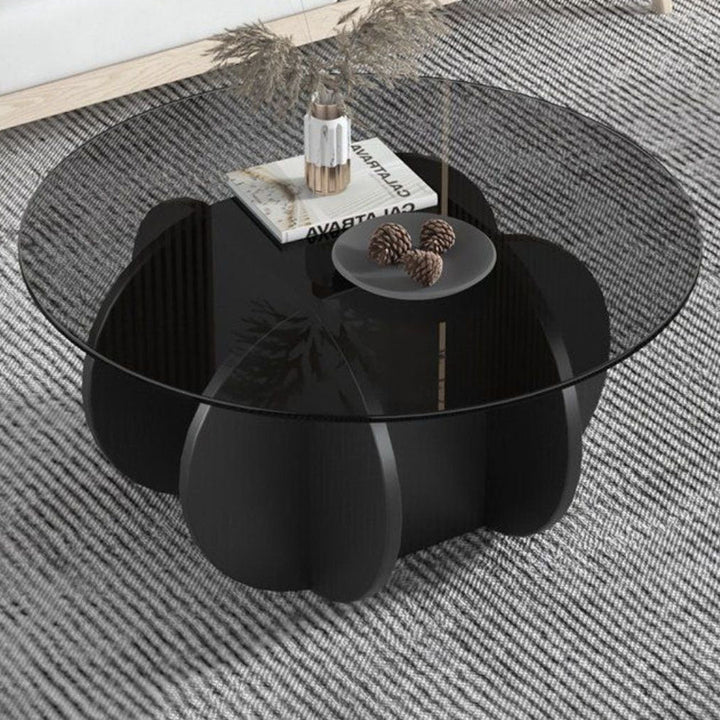 Table basse ronde courbée en bois et verre trempé créatif contemporain à 1 niveau pour salon 