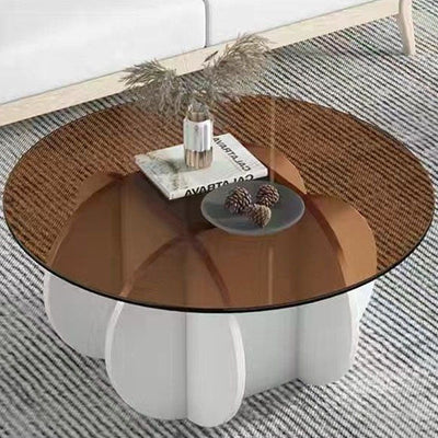 Contemporary Creative Tempered Glass Wood Round Curved Coffee Table 1-Tier For Living Room