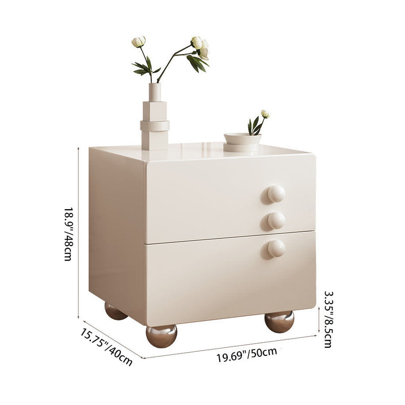 Modern Luxury Medium-Density Fiberboard Wood Stainless Steel Ball-Shaped Square Nightstand 2-Drawer For Bedroom