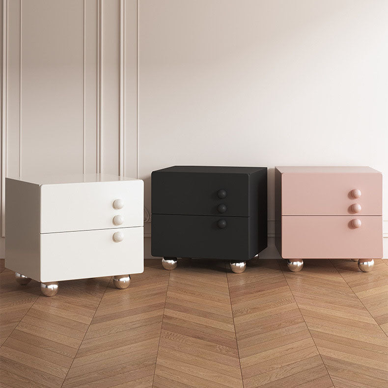 Modern Luxury Medium-Density Fiberboard Wood Stainless Steel Ball-Shaped Square Nightstand 2-Drawer For Bedroom
