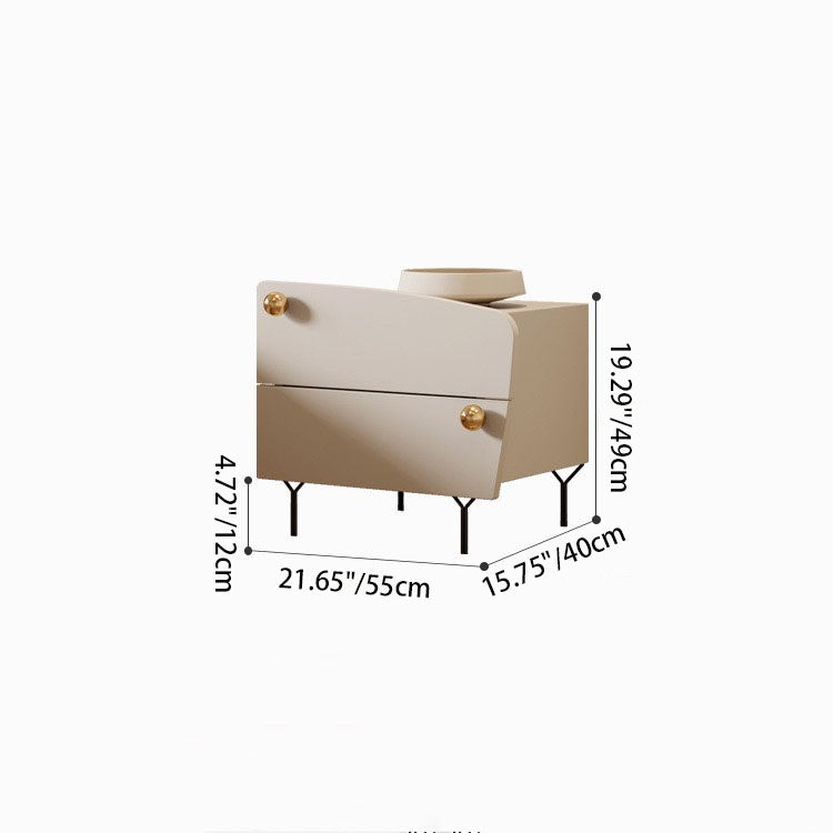 Contemporary Scandinavian High-Density Fiberboard Carbon Steel Solid Wood Y-Shaped Nightstand With 2 Drawers For Bedroom