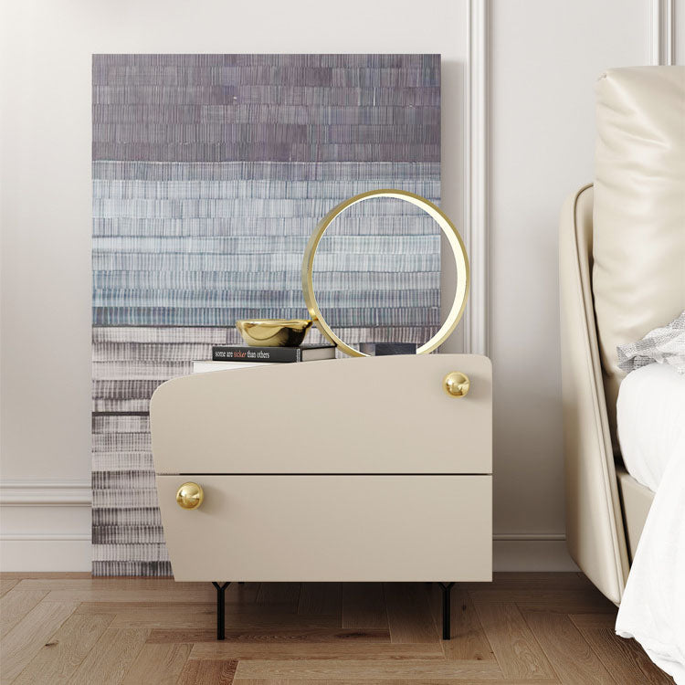 Contemporary Scandinavian High-Density Fiberboard Carbon Steel Solid Wood Y-Shaped Nightstand With 2 Drawers For Bedroom