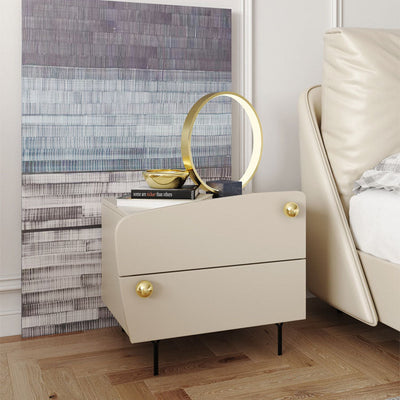 Contemporary Scandinavian High-Density Fiberboard Carbon Steel Solid Wood Y-Shaped Nightstand With 2 Drawers For Bedroom