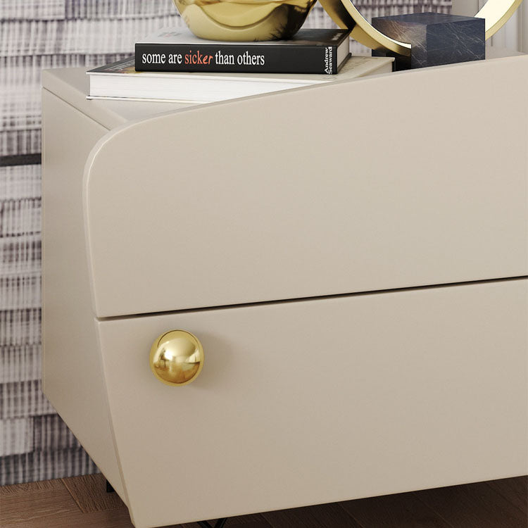 Contemporary Scandinavian High-Density Fiberboard Carbon Steel Solid Wood Y-Shaped Nightstand With 2 Drawers For Bedroom