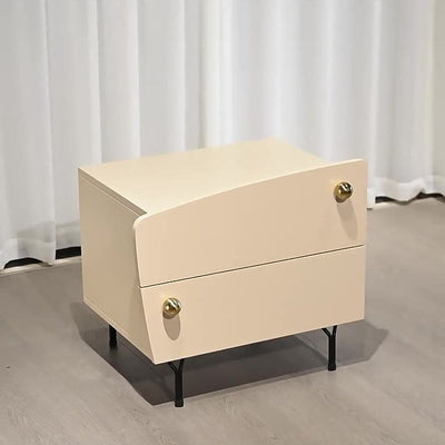 Contemporary Scandinavian High-Density Fiberboard Carbon Steel Solid Wood Y-Shaped Nightstand With 2 Drawers For Bedroom