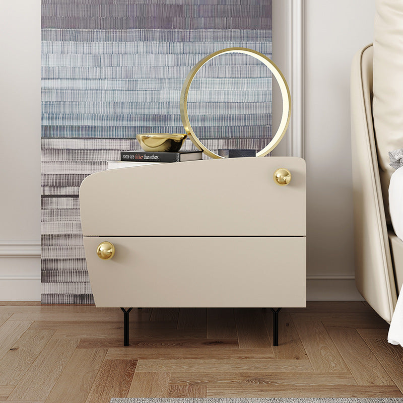 Contemporary Scandinavian High-Density Fiberboard Carbon Steel Solid Wood Y-Shaped Nightstand With 2 Drawers For Bedroom