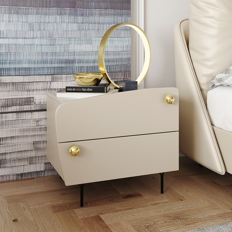 Contemporary Scandinavian High-Density Fiberboard Carbon Steel Solid Wood Y-Shaped Nightstand With 2 Drawers For Bedroom