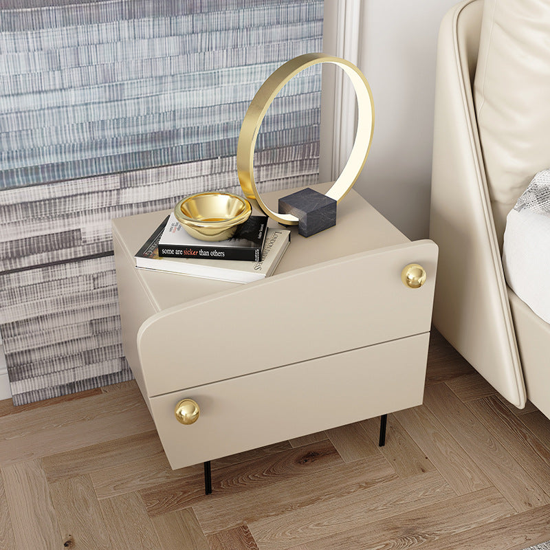 Contemporary Scandinavian High-Density Fiberboard Carbon Steel Solid Wood Y-Shaped Nightstand With 2 Drawers For Bedroom