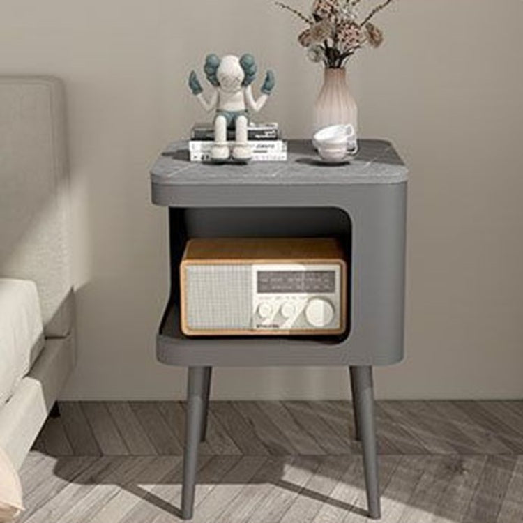 Contemporary Scandinavian Sintered Stone Iron Rounded Square Cylinder End Table With 2 Tiers For Living Room
