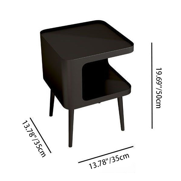 Contemporary Scandinavian Sintered Stone Iron Rounded Square Cylinder End Table With 2 Tiers For Living Room