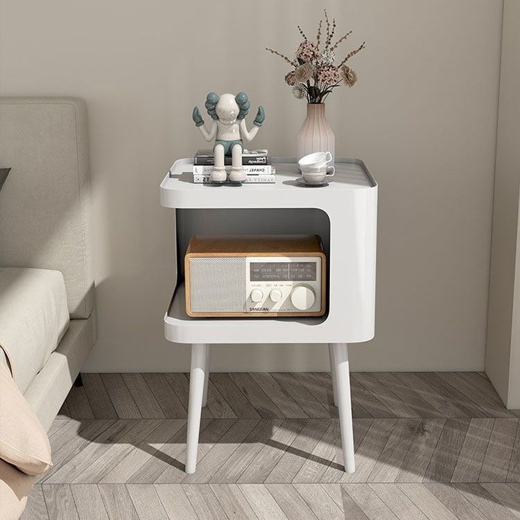 Contemporary Scandinavian Sintered Stone Iron Rounded Square Cylinder End Table With 2 Tiers For Living Room