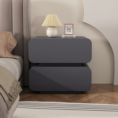 Modern Minimalist Nappa Leather Solid Wood Rounded Rectangular Nightstand With 2 Drawers For Bedroom