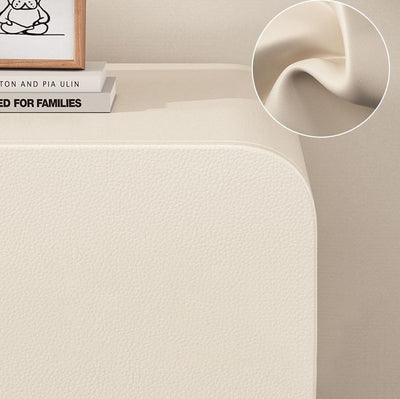 Modern Minimalist Nappa Leather Solid Wood Rounded Rectangular Nightstand With 2 Drawers For Bedroom