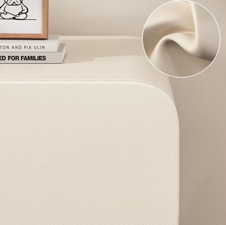 Modern Minimalist Nappa Leather Solid Wood Rounded Rectangular Nightstand With 2 Drawers For Bedroom