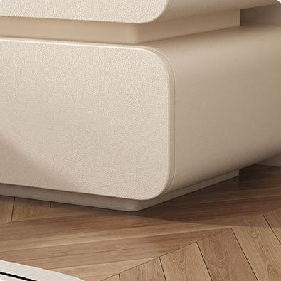 Modern Minimalist Nappa Leather Solid Wood Rounded Rectangular Nightstand With 2 Drawers For Bedroom