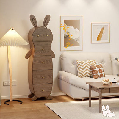 Mesa auxiliar contemporánea de madera maciza creativa con forma de conejo de latón con 5 cajones para sala de estar 