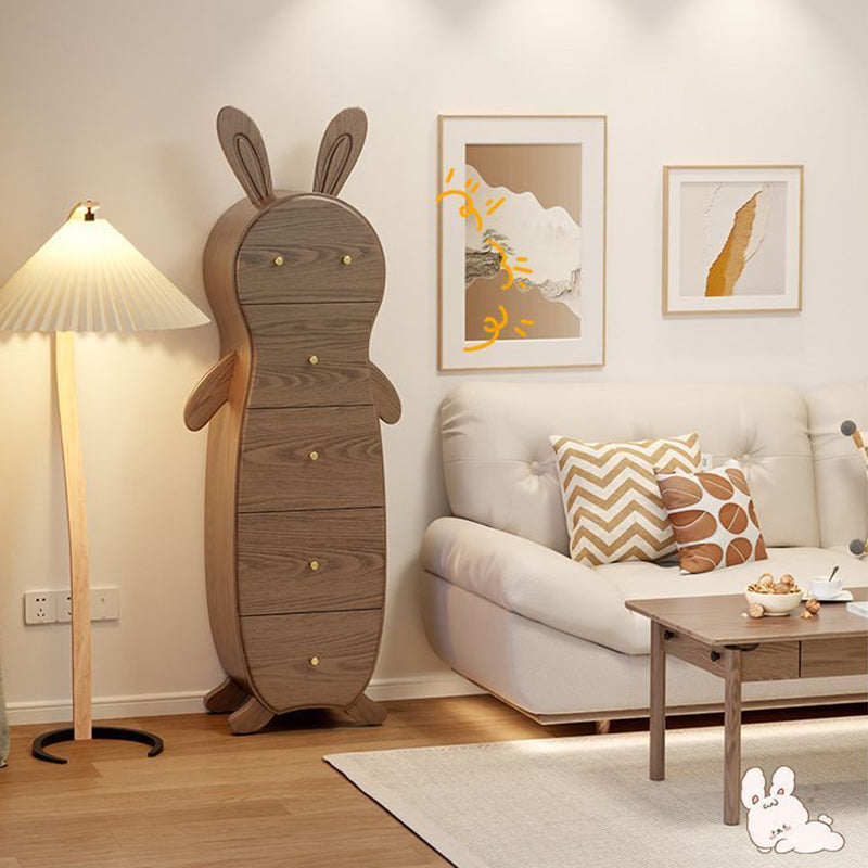Mesa auxiliar contemporánea de madera maciza creativa con forma de conejo de latón con 5 cajones para sala de estar 