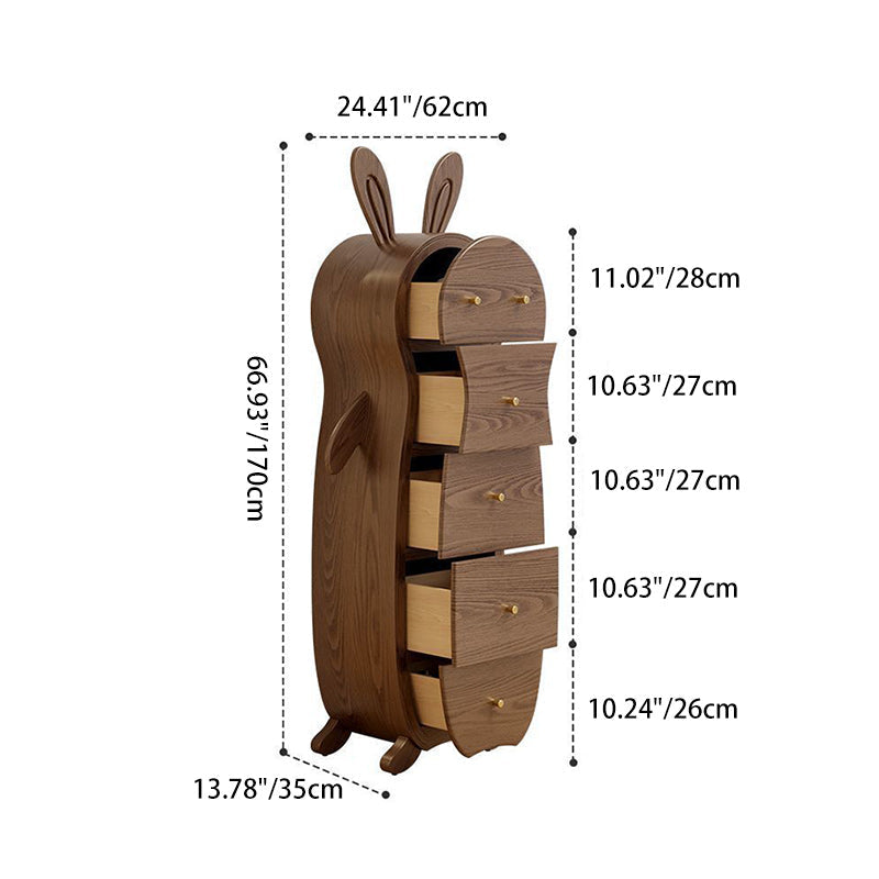 Mesa auxiliar contemporánea de madera maciza creativa con forma de conejo de latón con 5 cajones para sala de estar 
