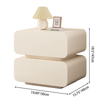 Modern Minimalist Nappa Leather Solid Wood Rounded Rectangular Nightstand With 2 Drawers For Bedroom