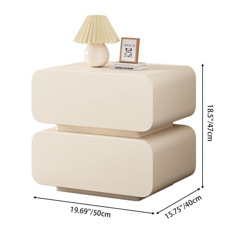 Modern Minimalist Nappa Leather Solid Wood Rounded Rectangular Nightstand With 2 Drawers For Bedroom