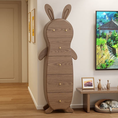 Mesa auxiliar contemporánea de madera maciza creativa con forma de conejo de latón con 5 cajones para sala de estar 