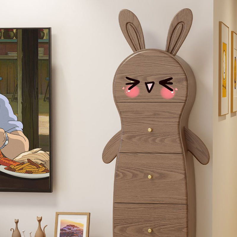 Mesa auxiliar contemporánea de madera maciza creativa con forma de conejo de latón con 5 cajones para sala de estar 