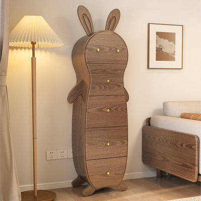 Mesa auxiliar contemporánea de madera maciza creativa con forma de conejo de latón con 5 cajones para sala de estar 