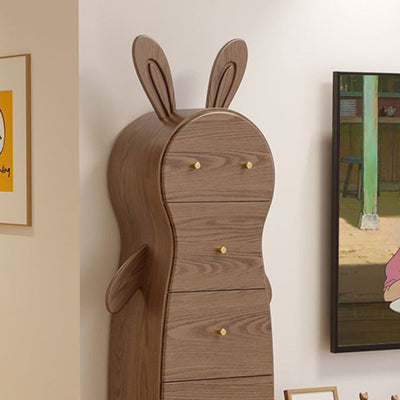 Mesa auxiliar contemporánea de madera maciza creativa con forma de conejo de latón con 5 cajones para sala de estar 